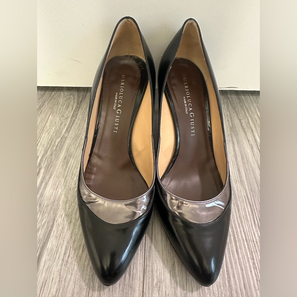 Marioluca Giusti Black Heels, Italian Leather, 38/8 size